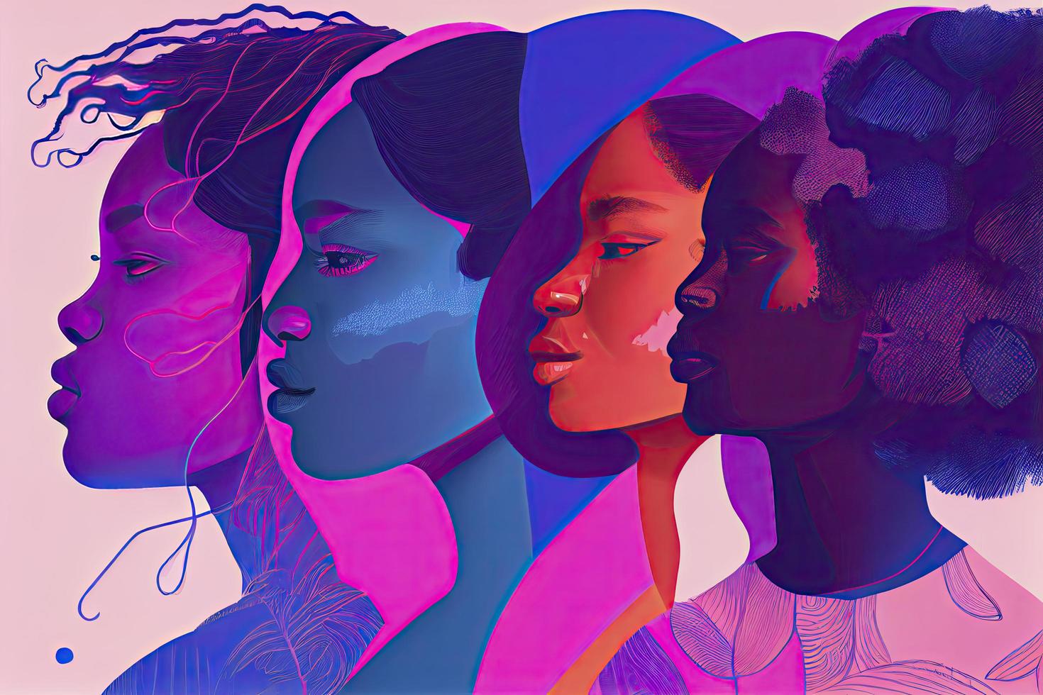 Four BIPOC Pink Blue Purple Abstract Illustration Woman Indigenous People Of Colour photo