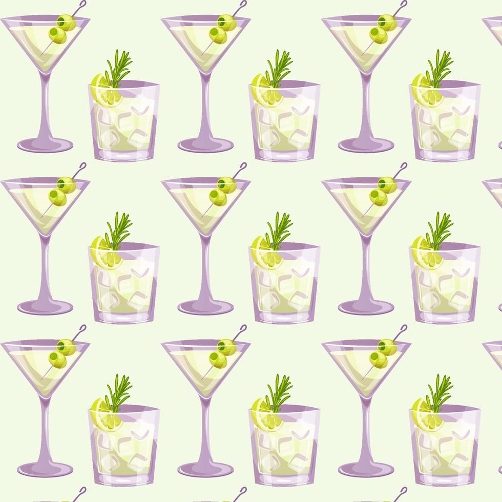 sin costura modelo con martini , Ginebra tónico clásico cóctel. italiano aperitivo cocteles alcohólico bebida para bebidas bar menú. playa vacaciones, verano vacaciones, fiesta, café bar, recreación. vector