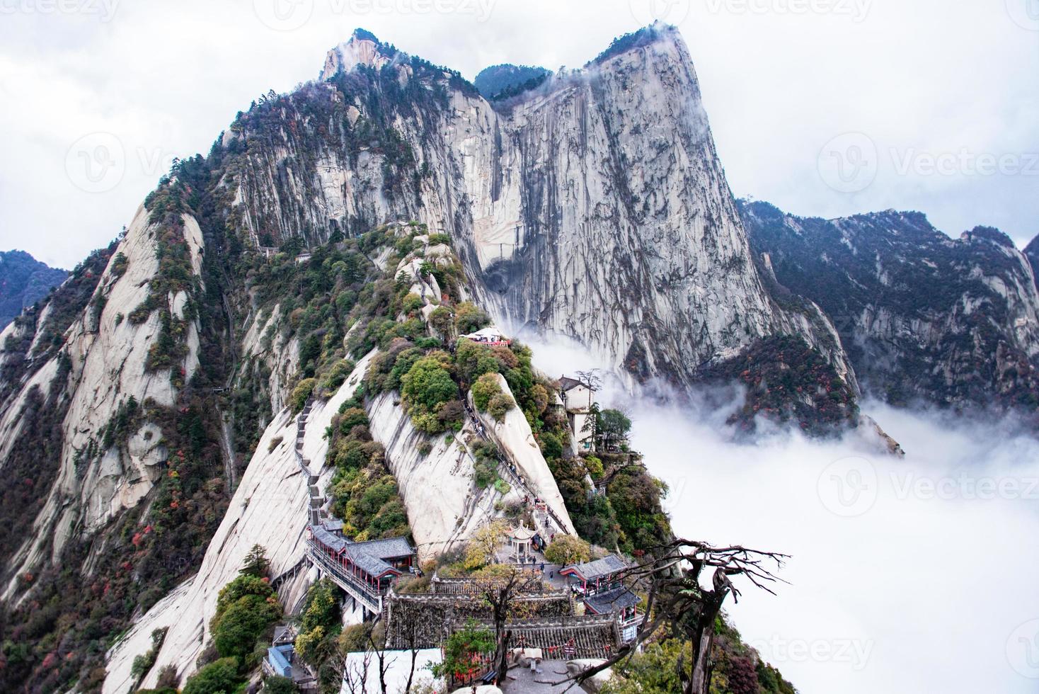 Huashan mountain. The highest of China five sacred mountains, called the West Mountain,well known for steep trails, breath-taking cliffs and grand scenery photo