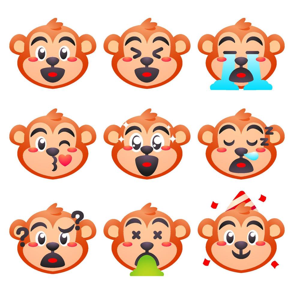 cute monkey emoji emoticon set vector