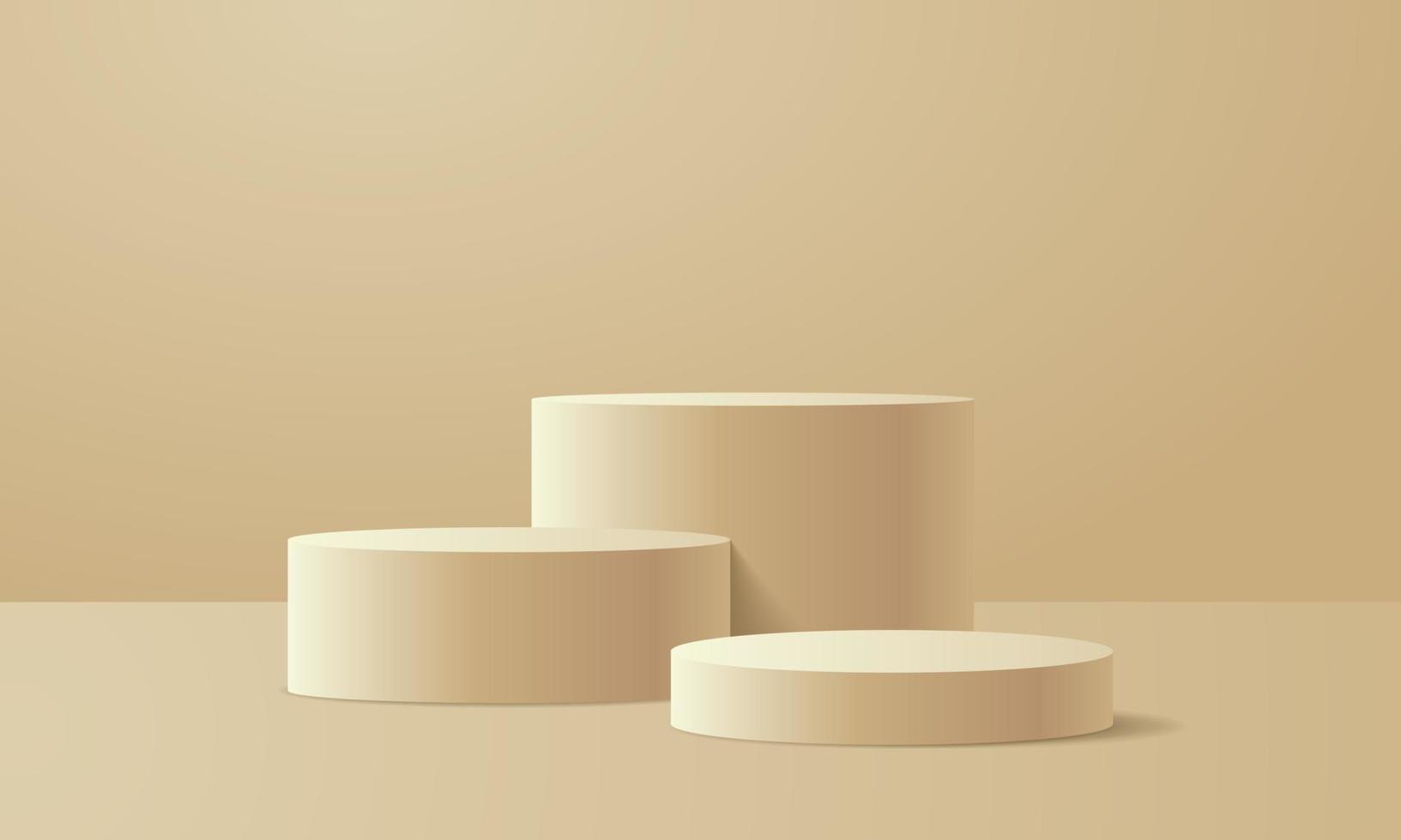 podio de visualización de productos de fondo 3d. renderizado 3d vectorial de fondo con podio. stand para mostrar el producto cosmético en el podio 3d. escaparate de escenario en pedestal pantalla estudio de fondo beige vector