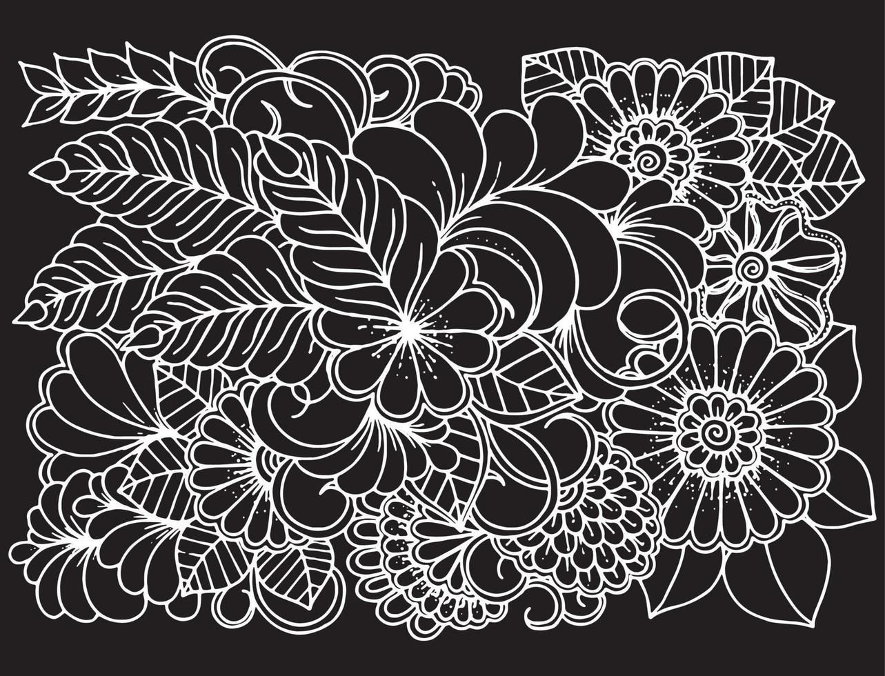 Coloring page in black and white for colouring book Leafs and flowers in monochrome colors Doodles pattern vector