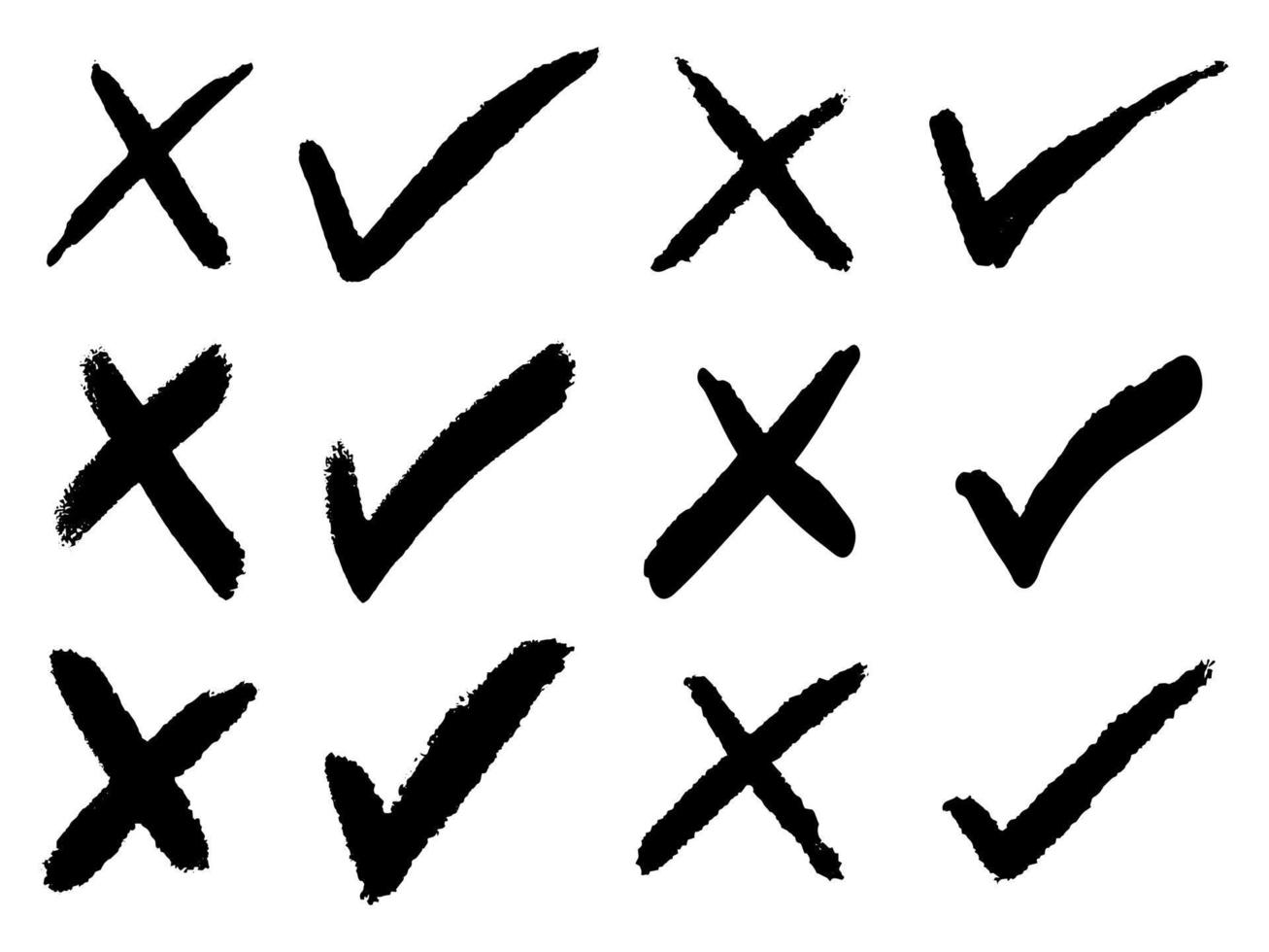 Doodle check mark and cross mark icon set. Tick symbol. checklist signs. vector illustration