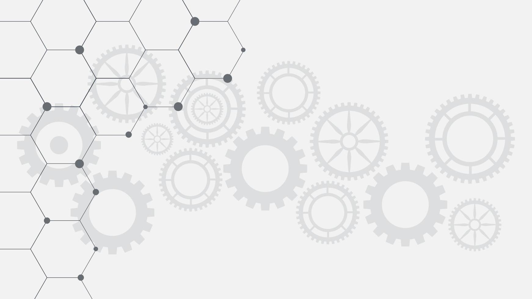 Gear with hexagonal and particle for white technology background concept. Vector illustration.