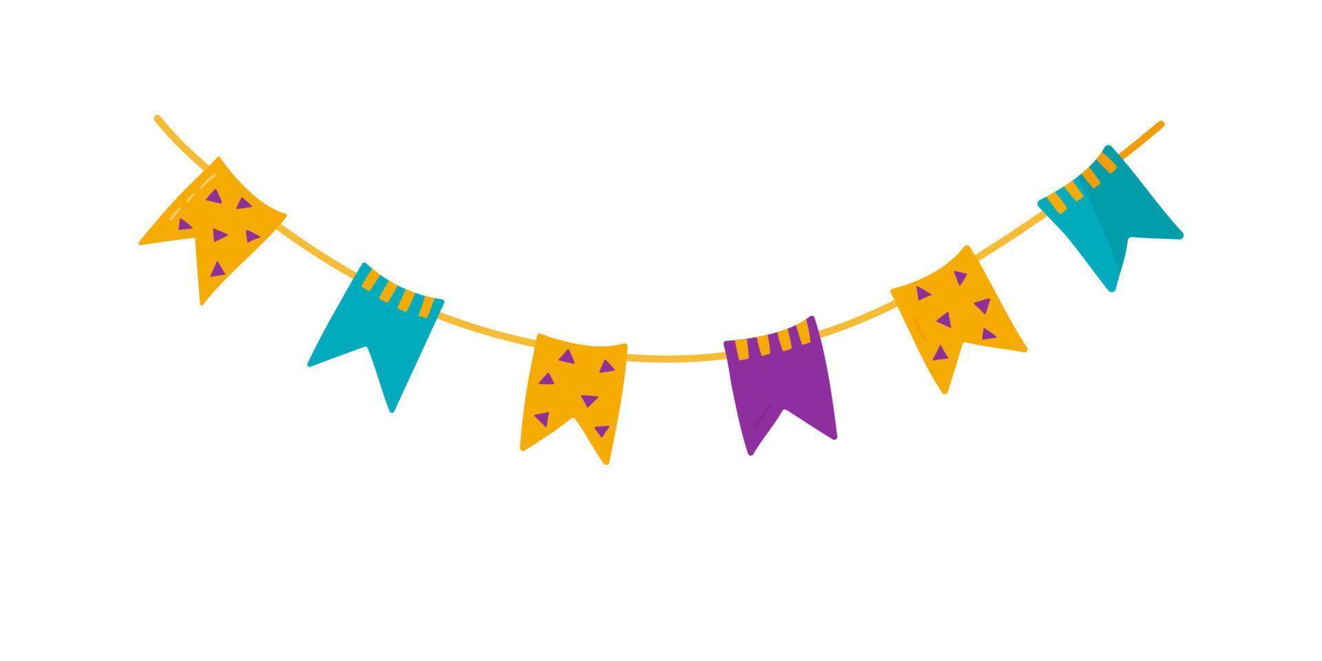Garland isolated on white background. Party flags for decoration birthday, carnival, party and festival. Vector illustration