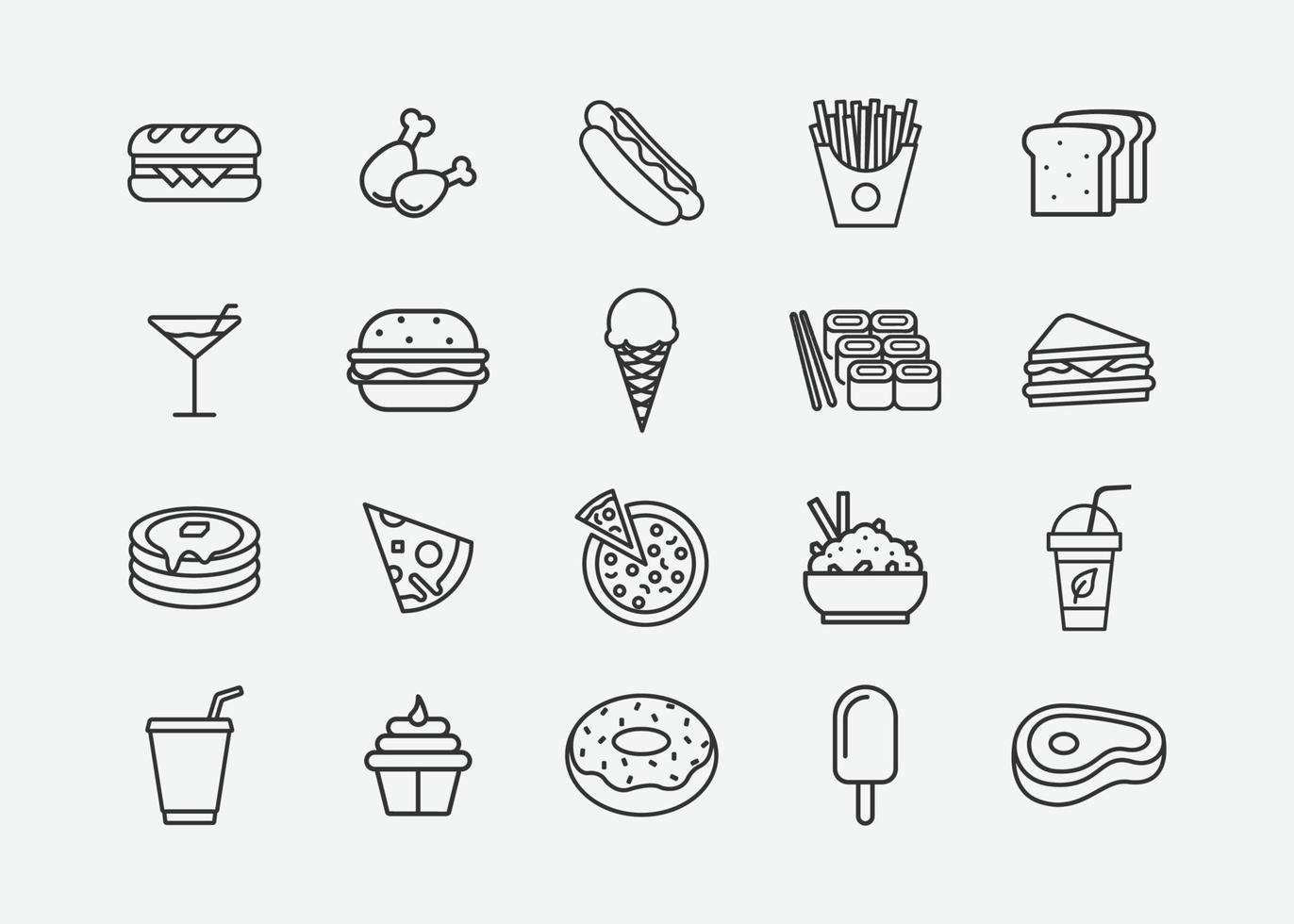 conjunto de comida icono vector ilustración. comida y cocinando. minimalismo vector símbolos