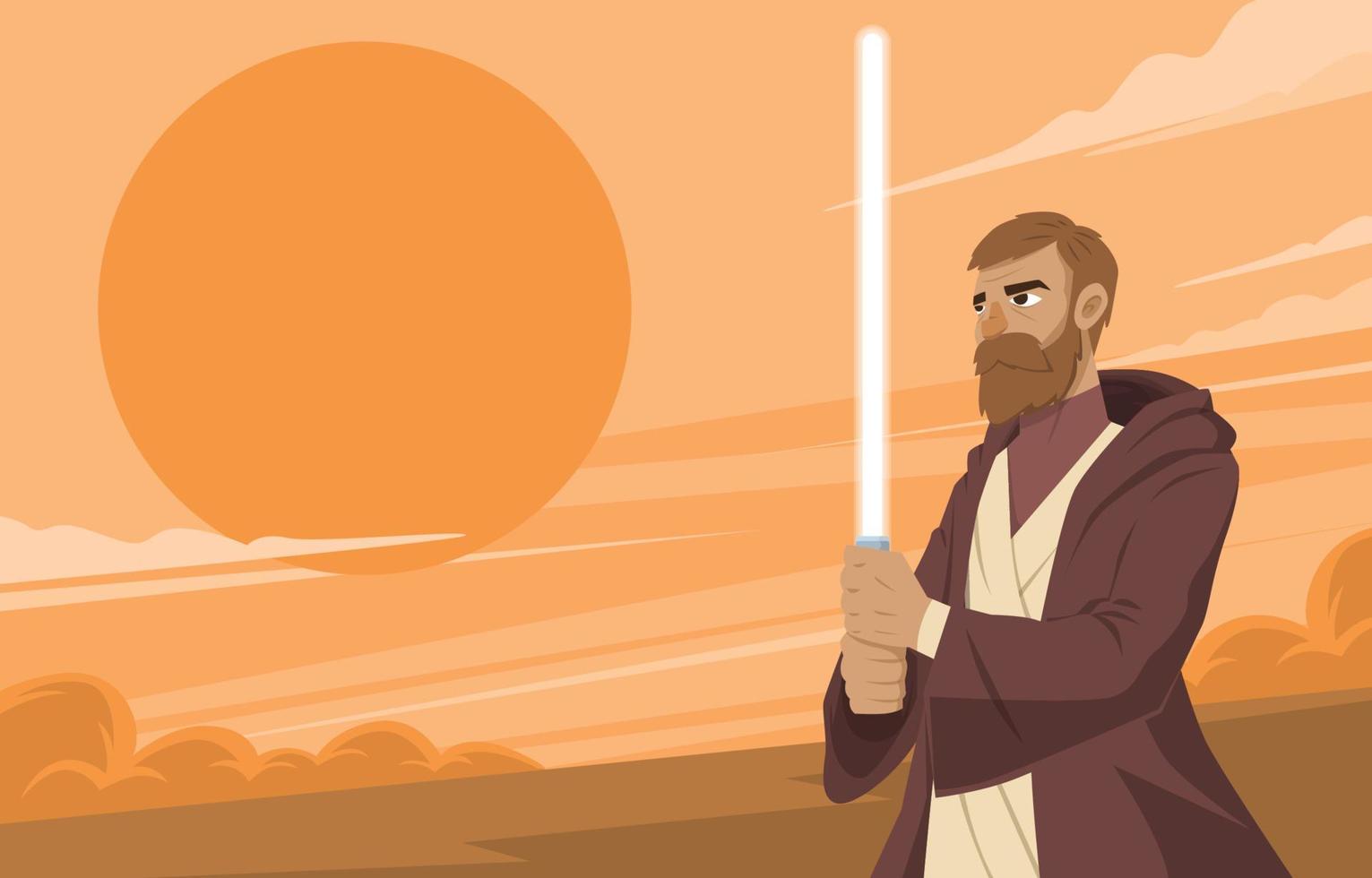 Old Men Holding Light Sword Background vector