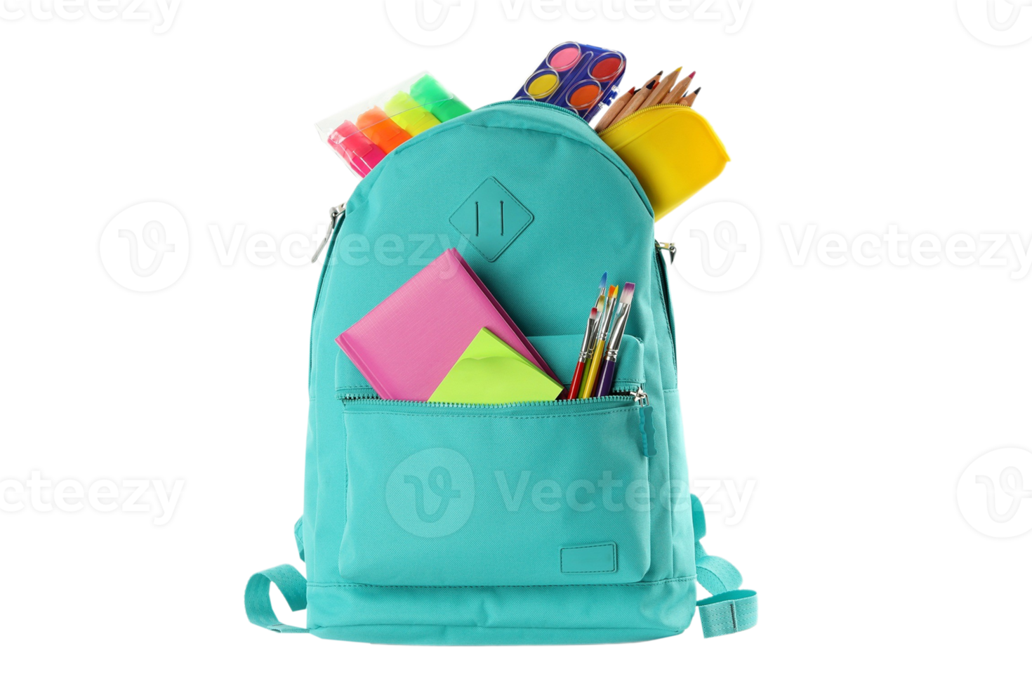 Blue bag with school supplies isolated on a transparent background png
