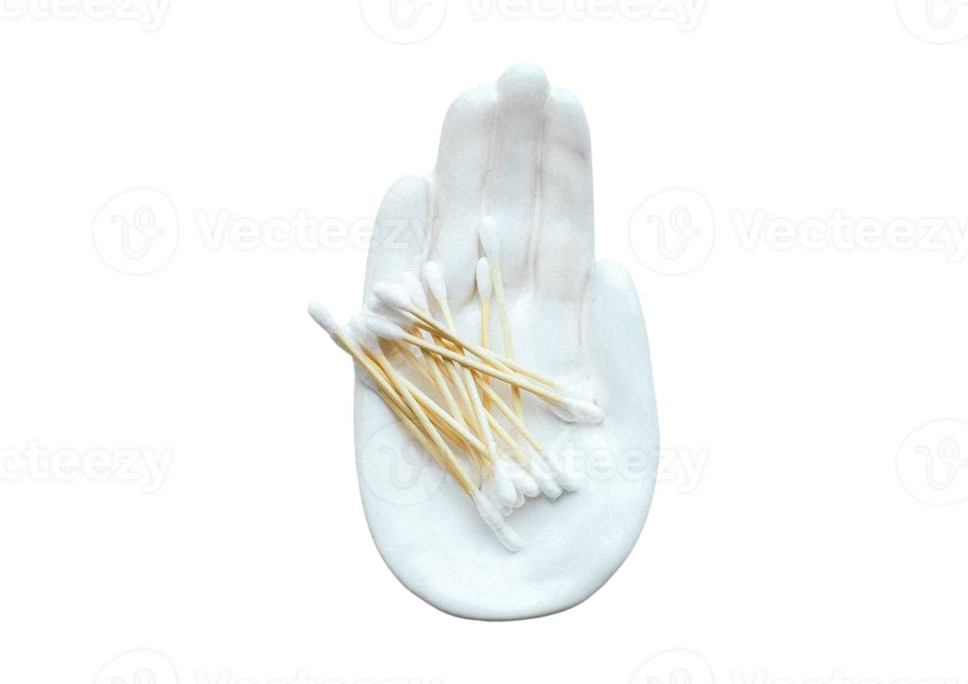 White plate in the shape of a hand with swabs isolated on a transparent background png