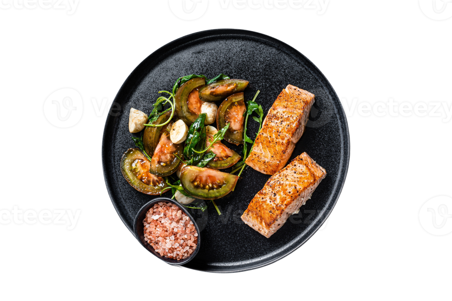 Salmon and salad meal isolated on a transparent background png