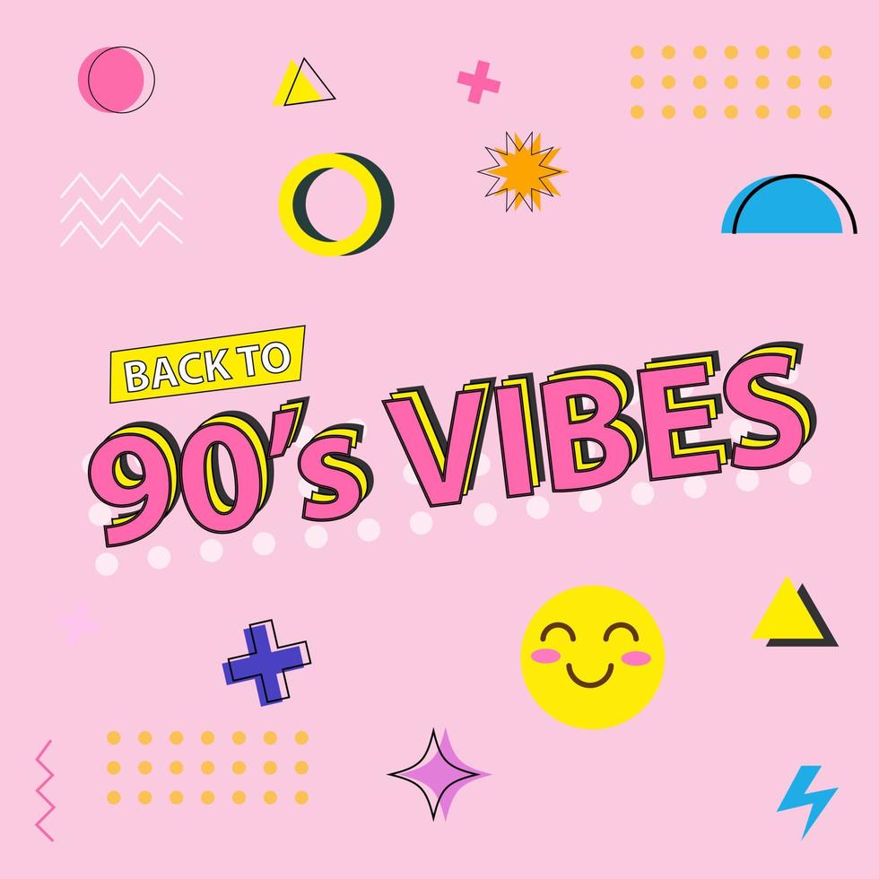 back to 90's vibes poster, 90s retro party cartoon background vector