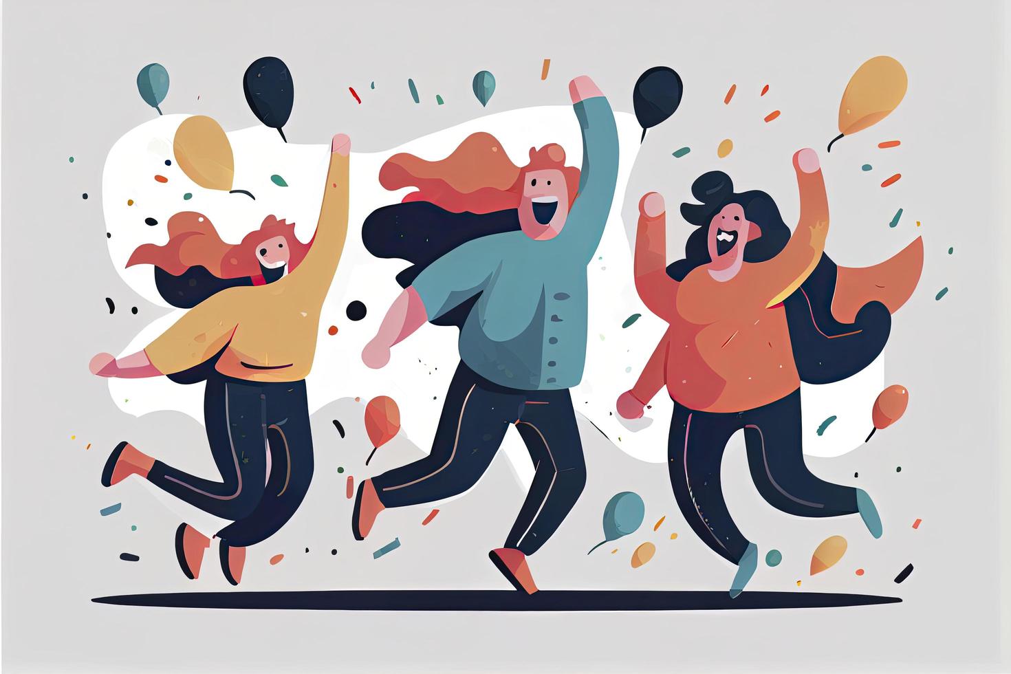 Happy people jumping celebrating victory. Flat cartoon characters illustration photo