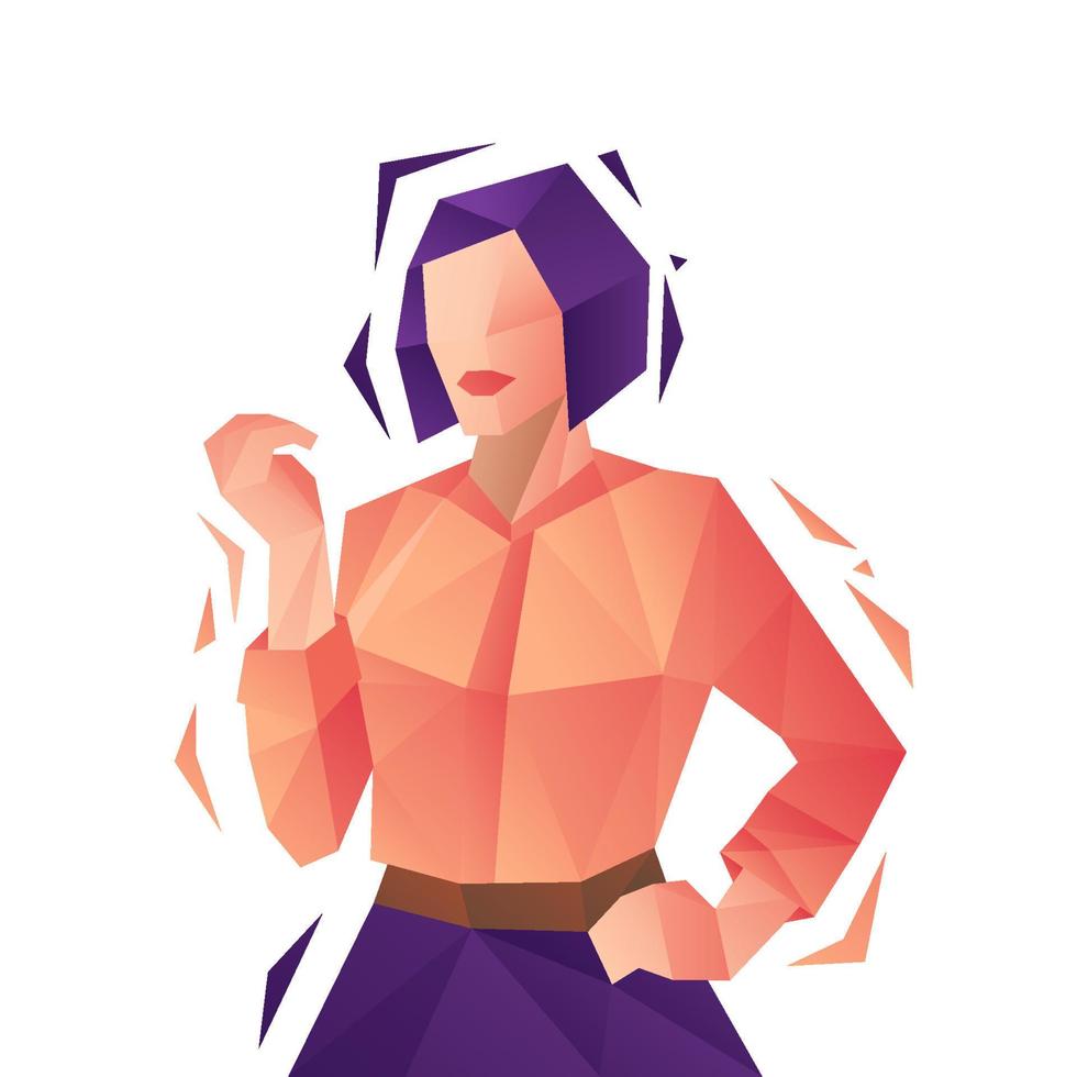 Low poly woman in shirt and skirt, office employee. vector