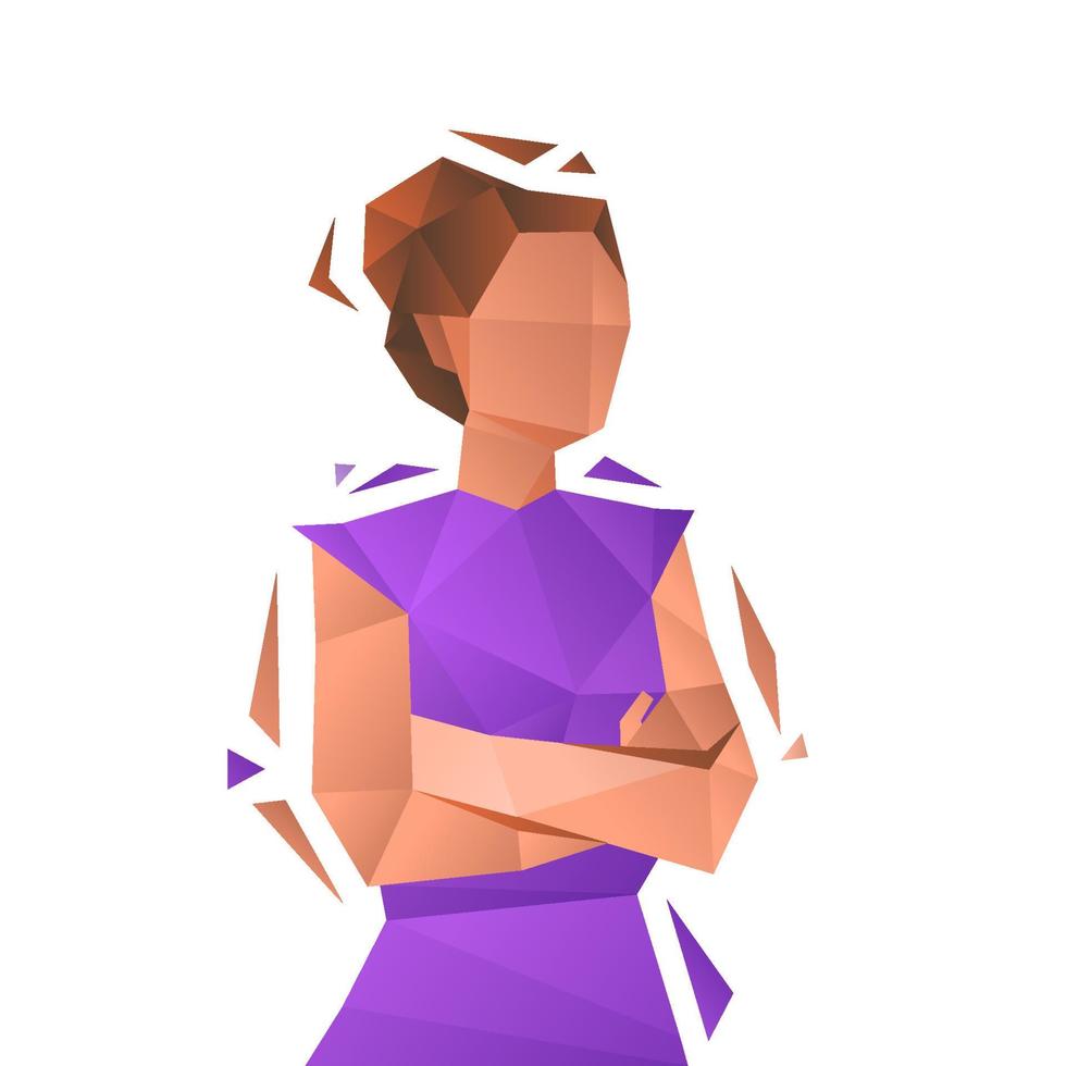 Woman office employee standing, low poly vector. vector