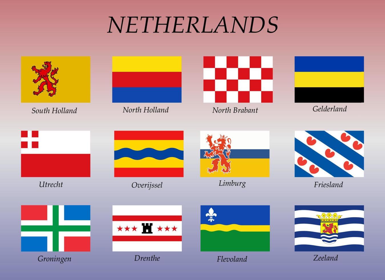 all flags of the Netherlands regions vector
