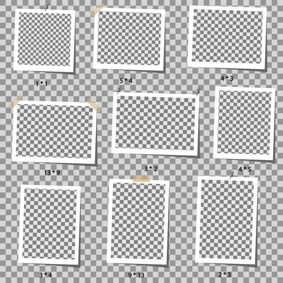 Set of retro realistic vector photo frame
