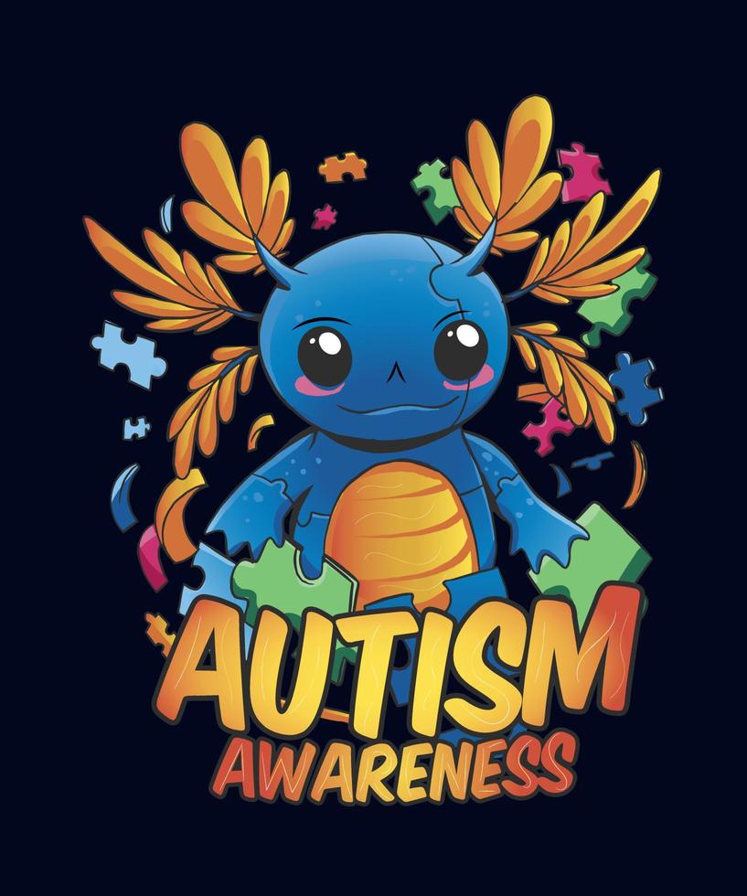 autismo conciencia ajolote línea camiseta vector