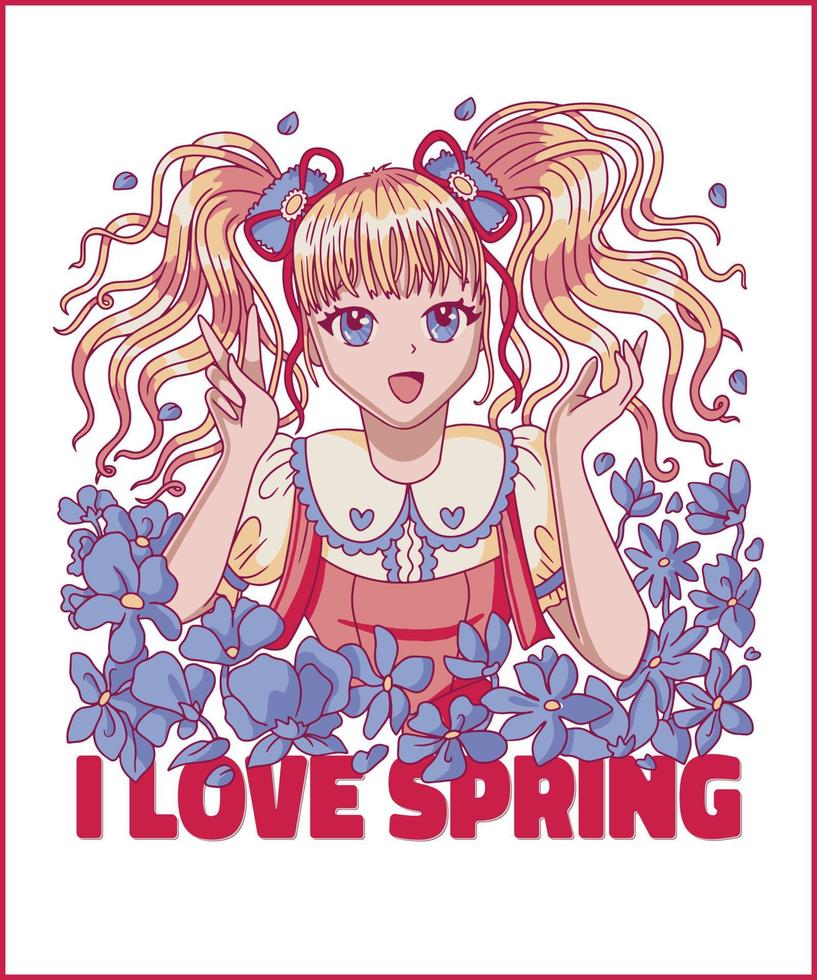 Anime Girl I love Spring cool I love spring t-shirt 2023 vector