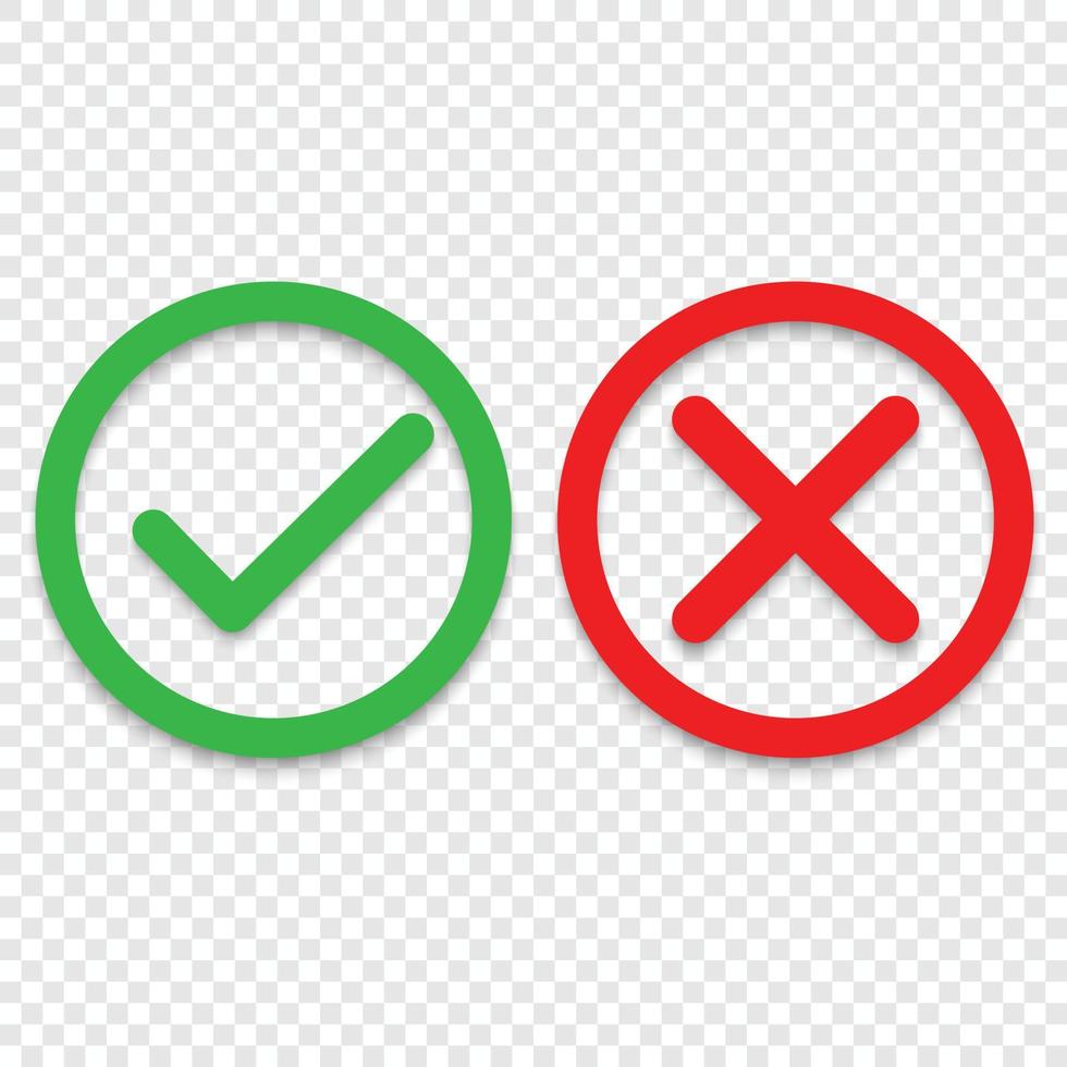 Green tick and red cross checkmarks line icons vector