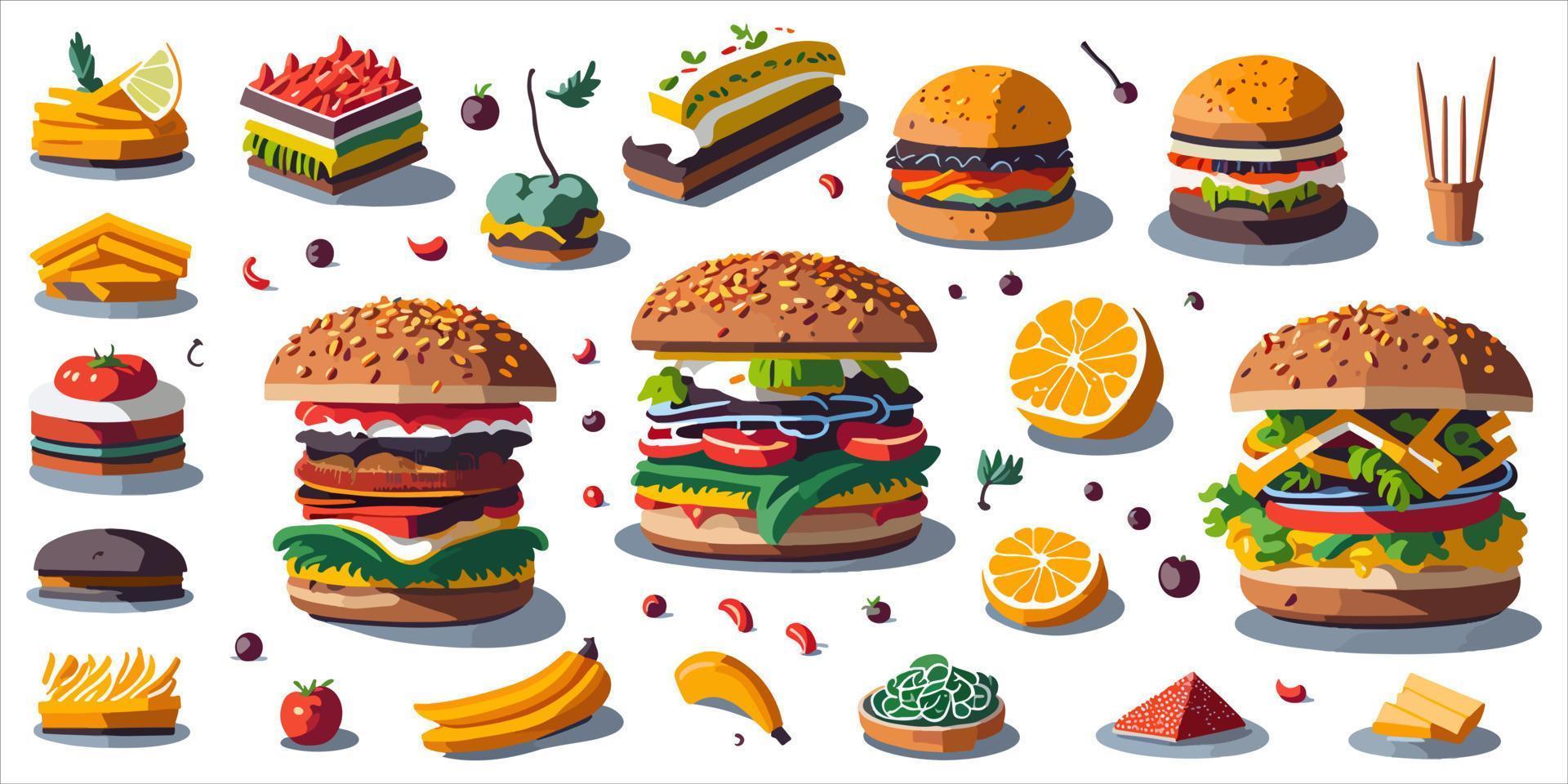 Delicious Fast Food Burgers in Vector Illustration