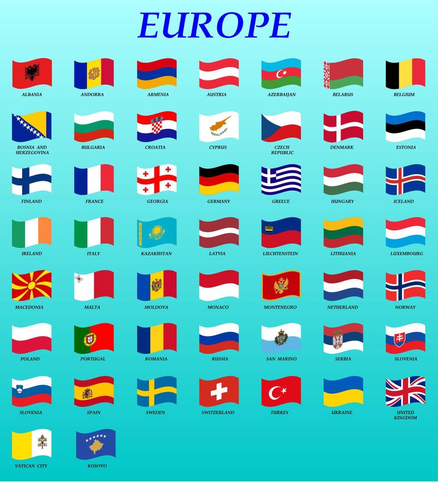 conjunto de ondulación banderas de Europa vector