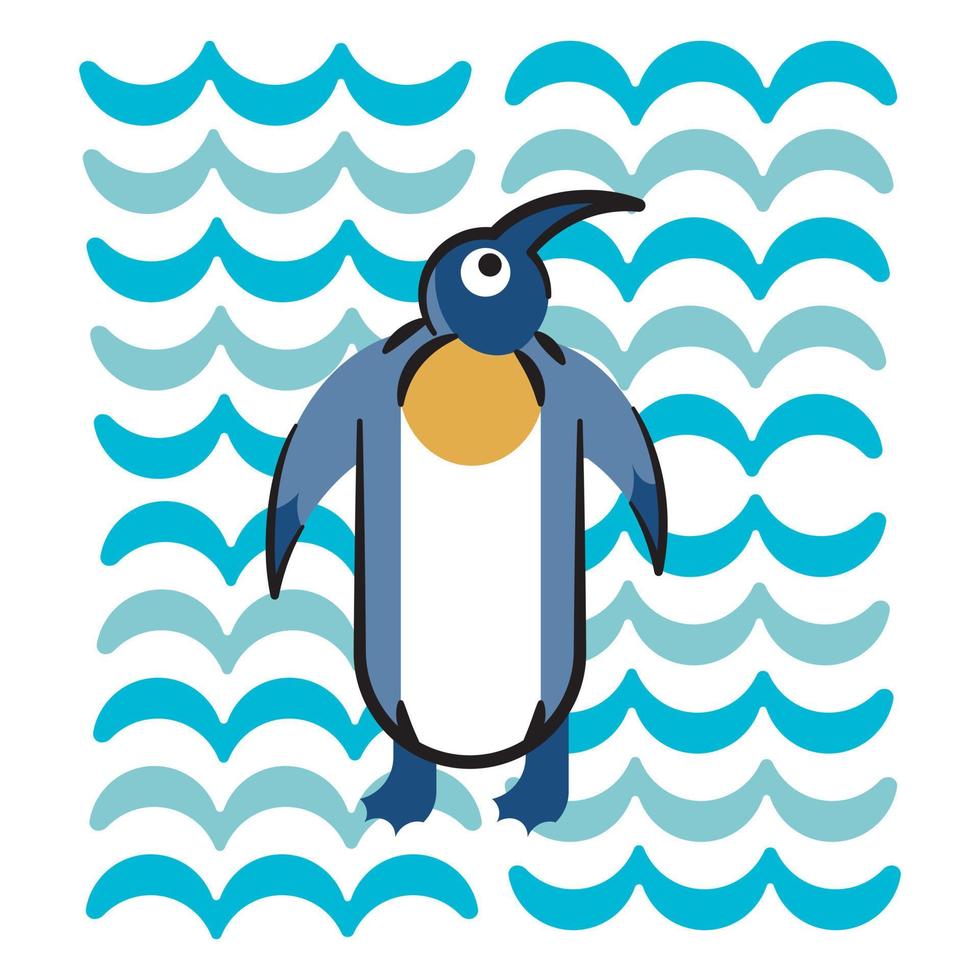 illustration of a cute penguin in front of a wave pattern vector