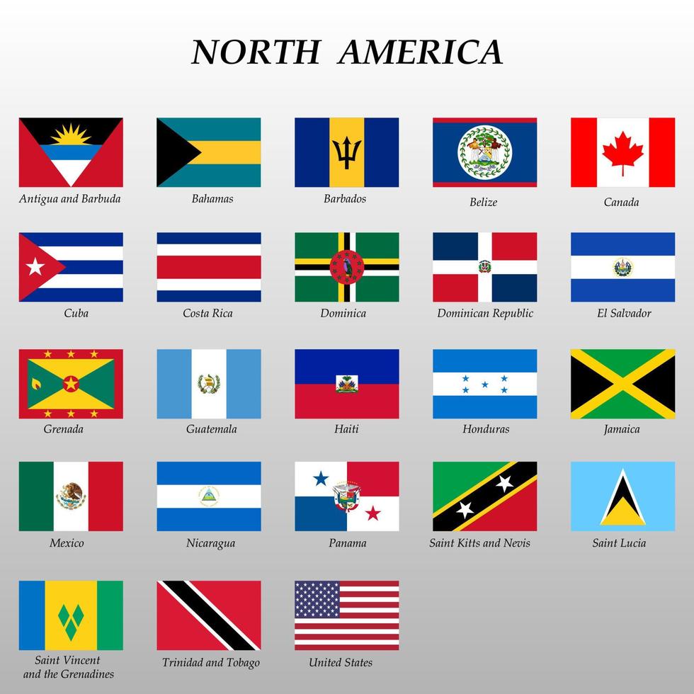 set of all flags of North America. vector