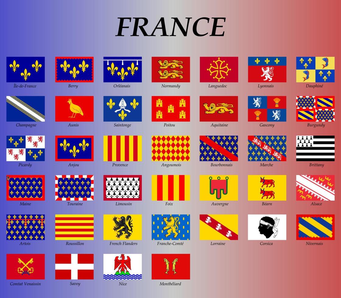 all flags of the France regions vector