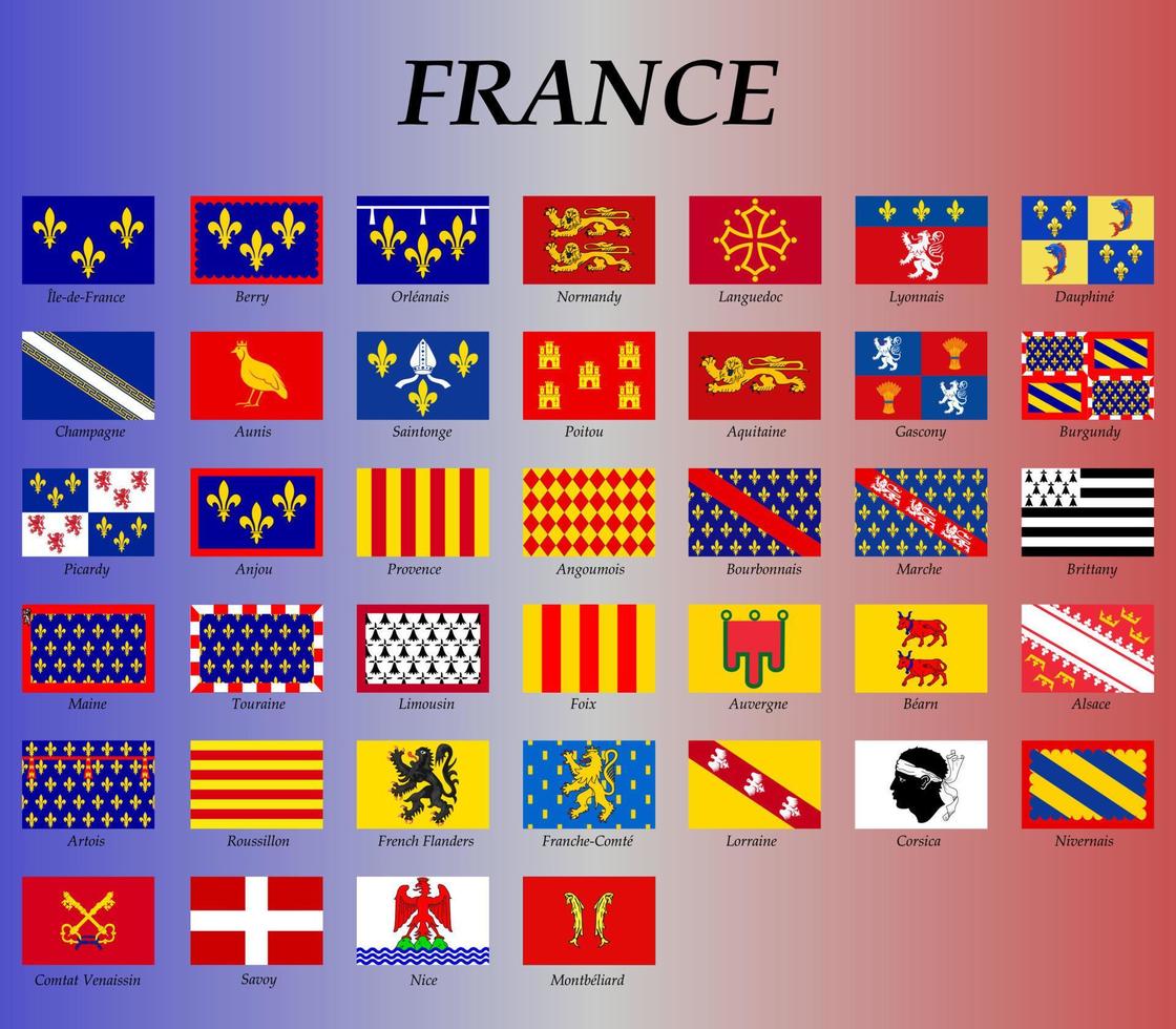 todas banderas de el Francia regiones vector