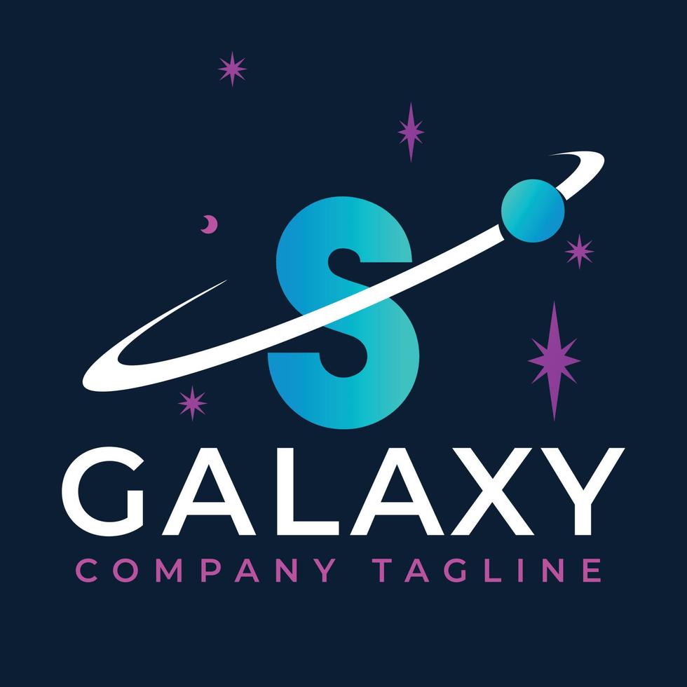 Galaxy Template On S Letter. Planet Logo Design Concept vector