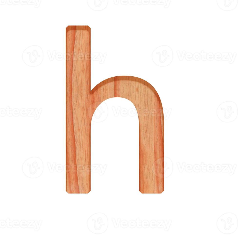 alfabeto pequeño de madera antiguo. minúsculas letra modelo hermosa 3d aislado en blanco antecedentes diseño consonante h foto