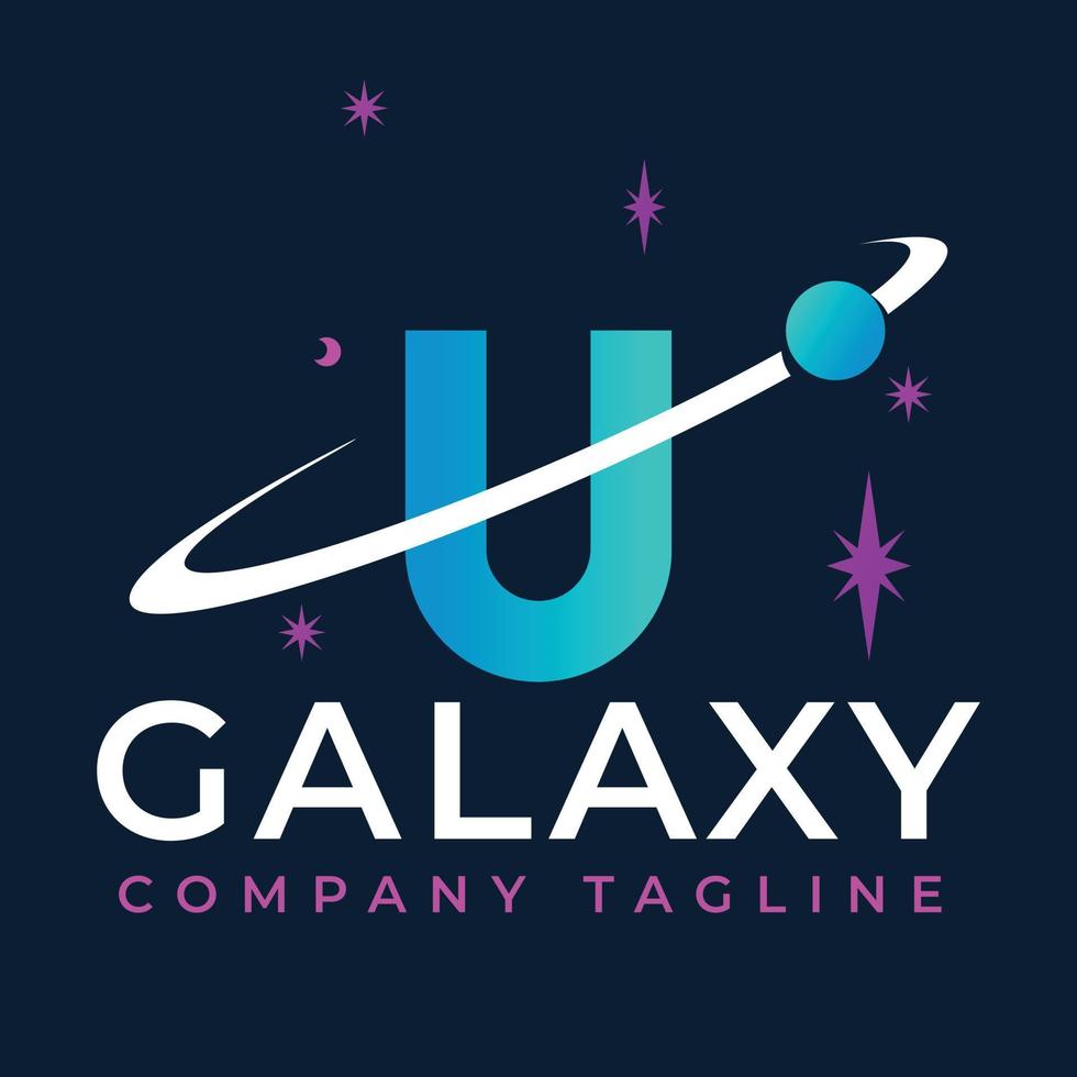 Galaxy Template On U Letter. Planet Logo Design Concept vector