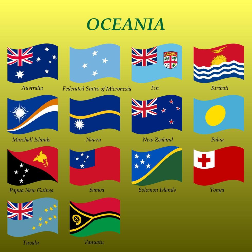 set of waving flags of Oceania vector