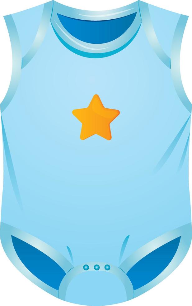 Blue cartoon baby boy bodysuit with a star Baby clothes store, newborn, childbirth, baby care, babyhood, childhood concept, gender reveal. Isolated vector illustration. Baby shower invitation