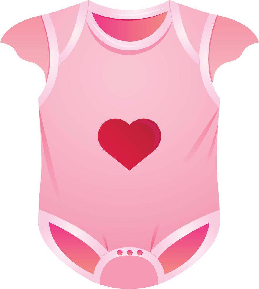Pink cartoon baby girl bodysuit with a heart. Baby clothes store, newborn, childbirth, baby care, babyhood, childhood concept, gender reveal. Isolated vector illustration.