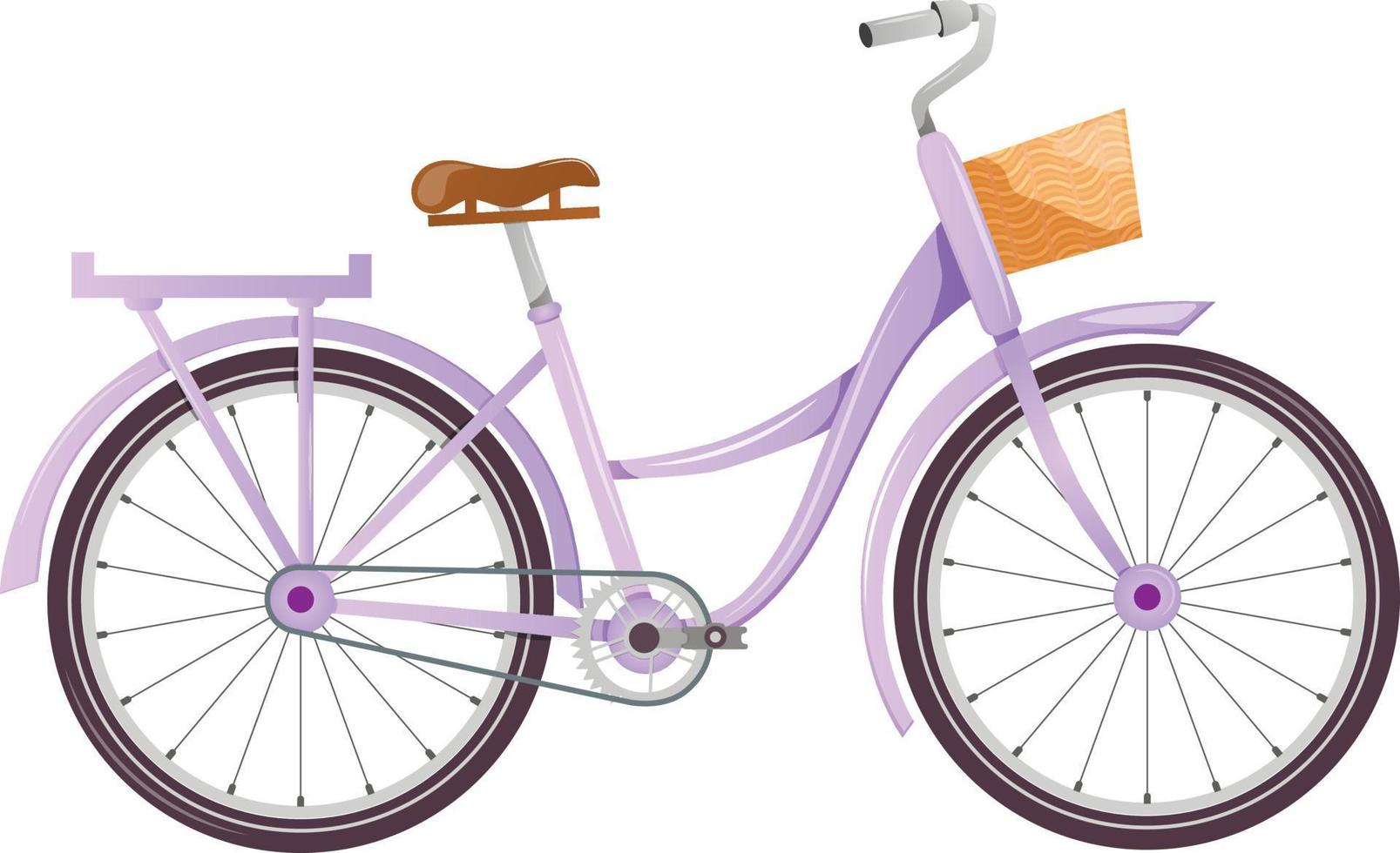 linda dibujos animados púrpura bicicleta con un cesta en frente vector ilustración