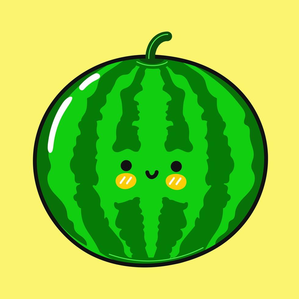 Cute funny watermelon. Vector hand drawn cartoon kawaii character illustration icon. Isolated on blue background. Watermelon character concept