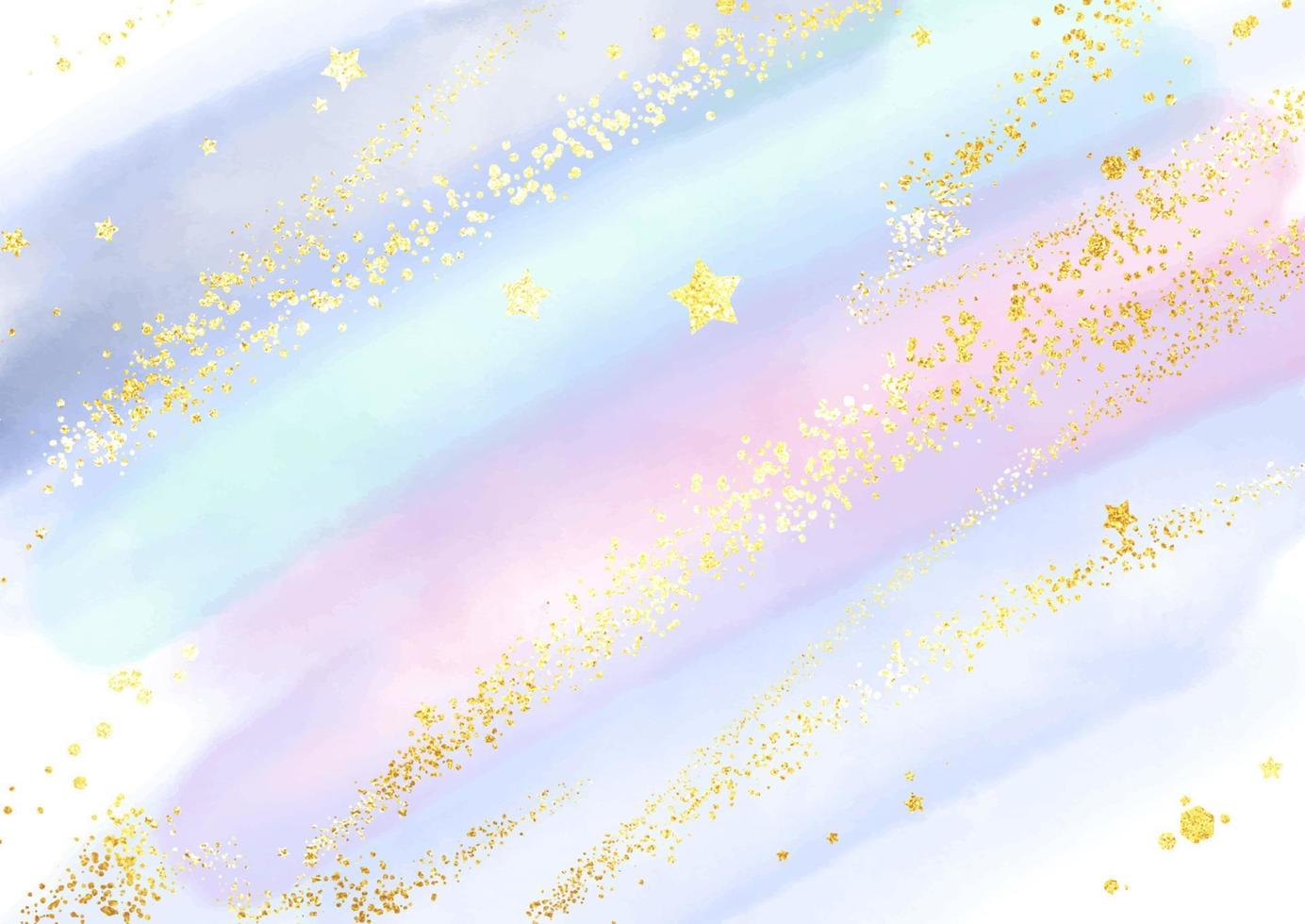 Pastel watercolour background with glittery gold stars and confetti vector