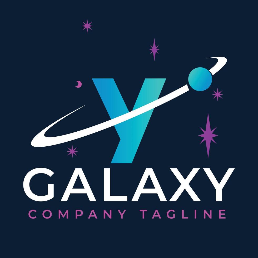 galaxia modelo en y carta. planeta logo diseño concepto vector