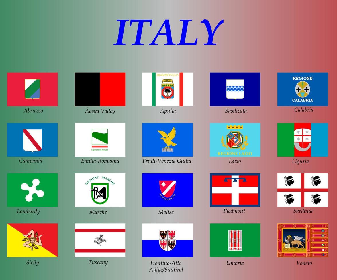 todas banderas de el Italia regiones vector