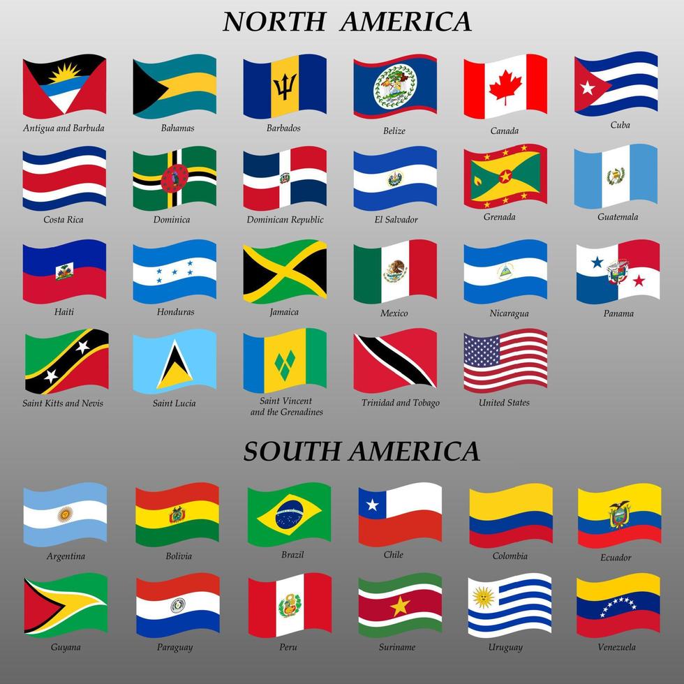 set of waving flags of Americas vector