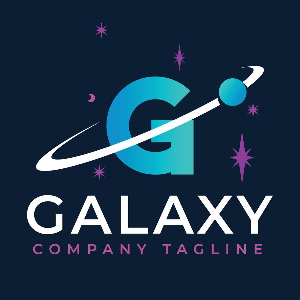 Galaxy Template On G Letter. Planet Logo Design Concept vector