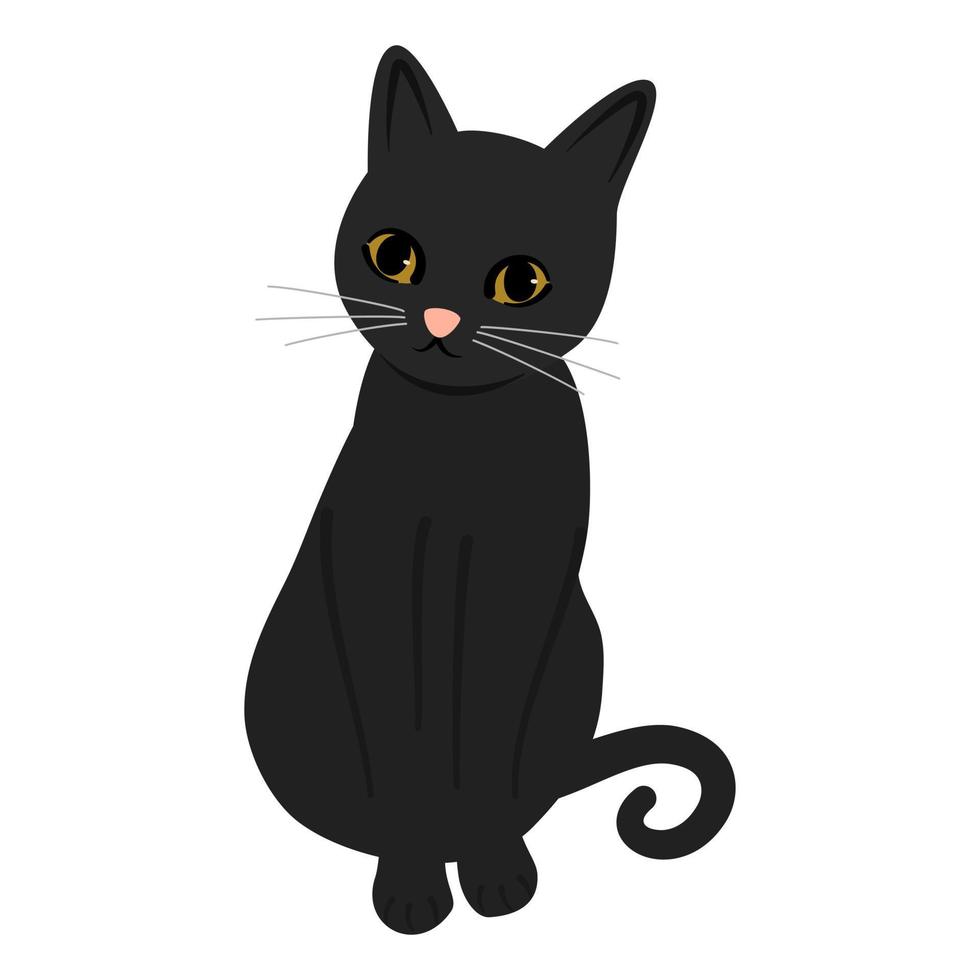 cute hand drawn cartoon character black cat vector illustration isolated on white background