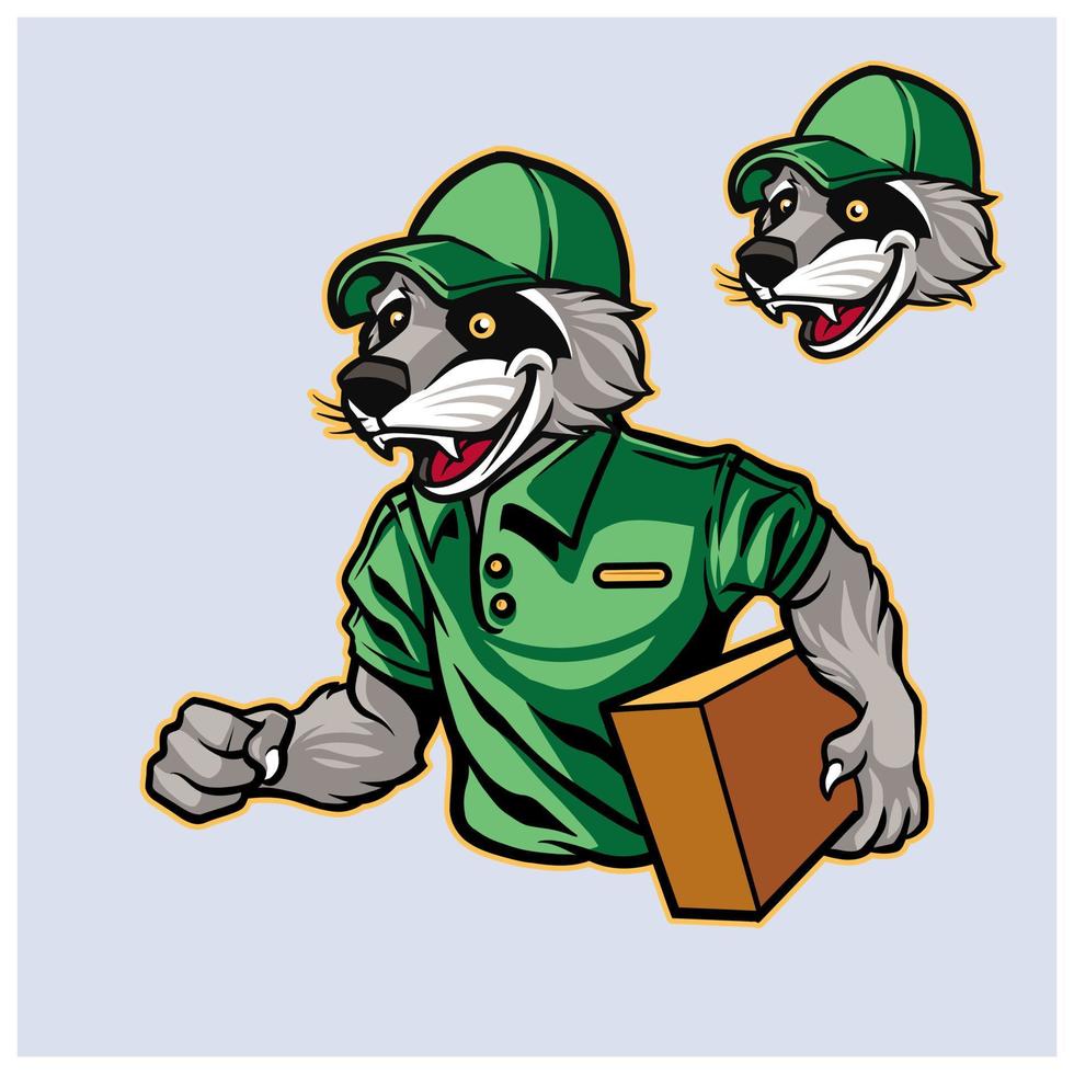 Raccoon Courier Delivery Mascot Logo with Package vector