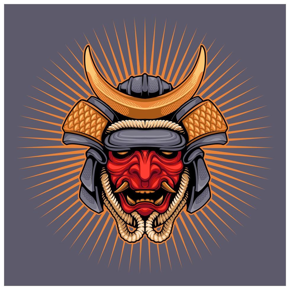 Japanese Samurai and Hannya Mask Graphic Tee and Logo Design vector
