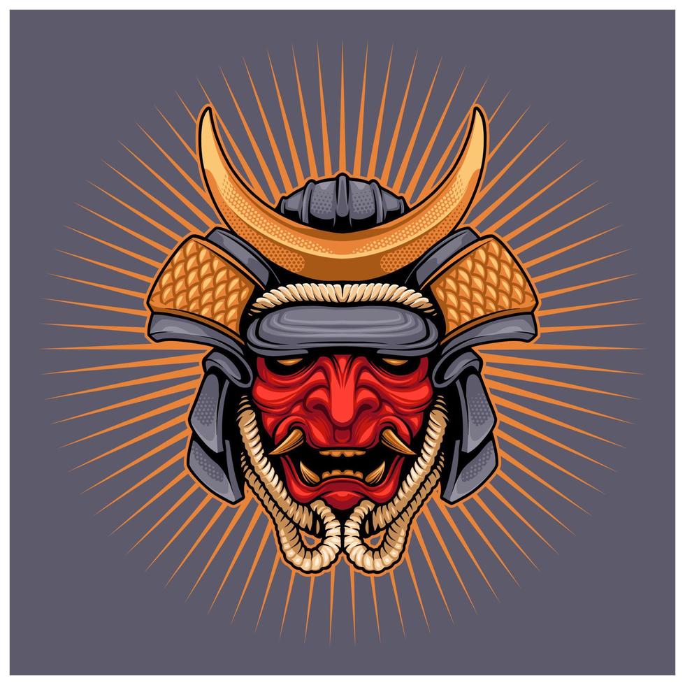 Japanese Samurai and Hannya Mask Graphic Tee and Logo Design vector