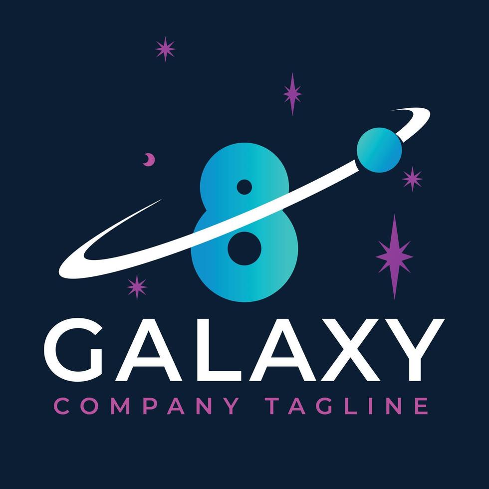 galaxia modelo en 8 carta. planeta logo diseño concepto vector