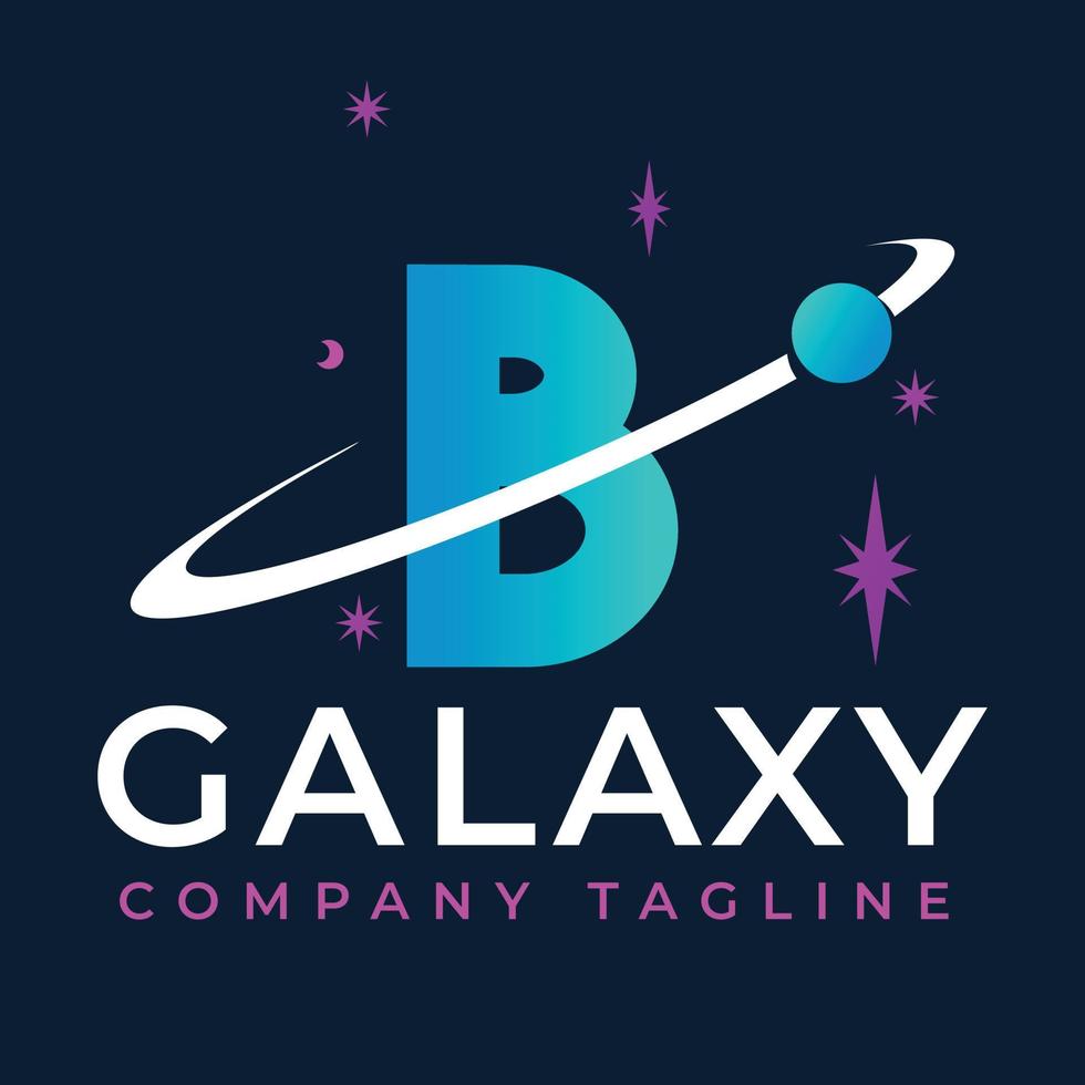 Galaxy Template On B Letter. Planet Logo Design Concept vector