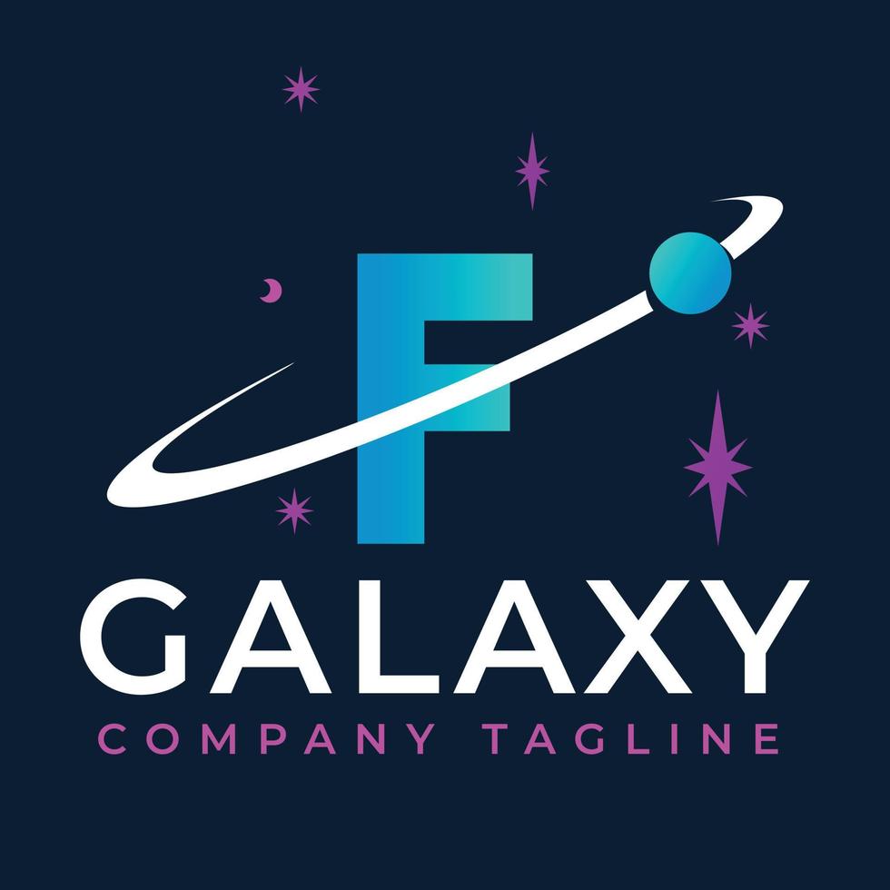 Galaxy Template On F Letter. Planet Logo Design Concept vector