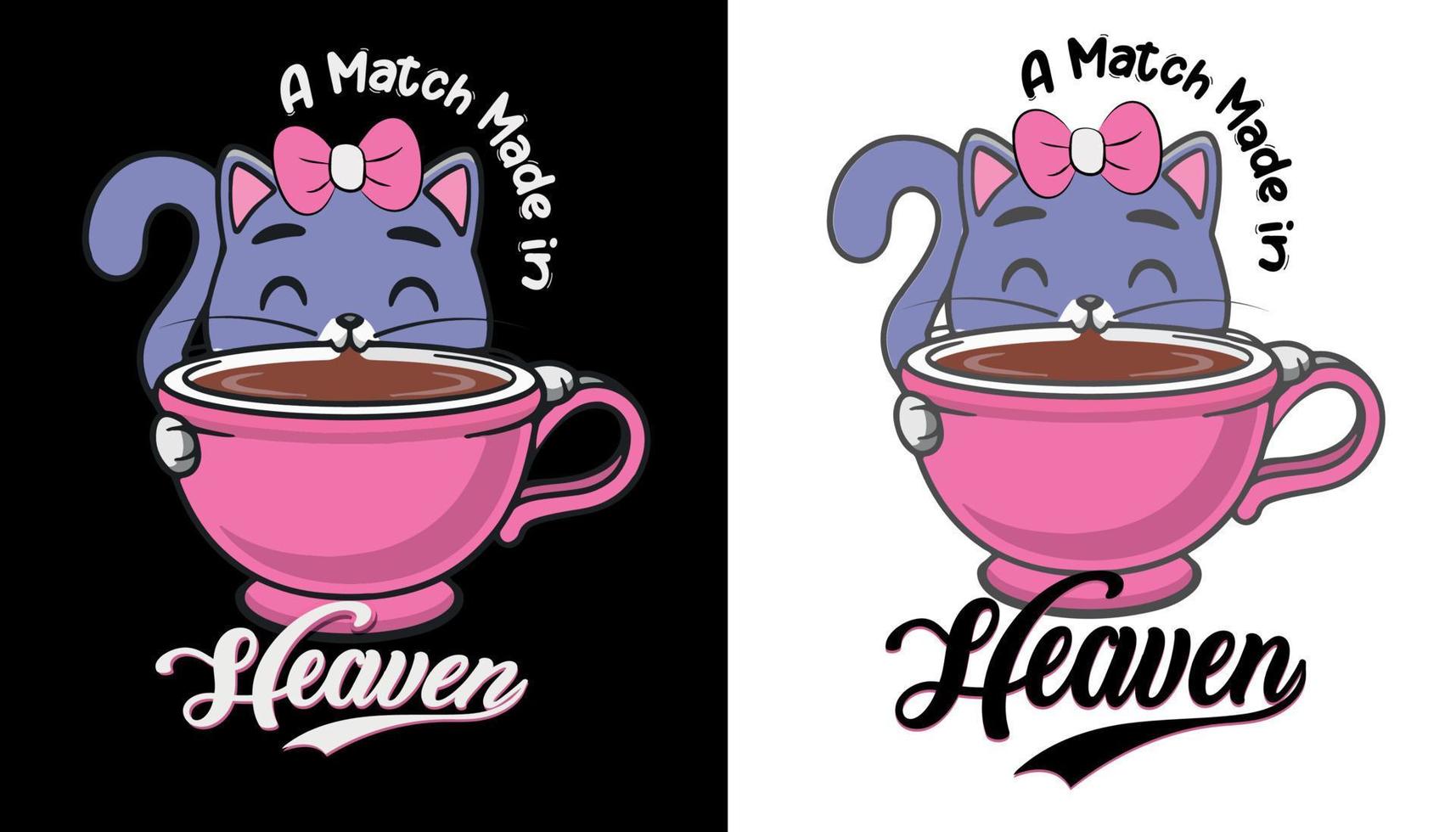 gato y café, partido hecho en cielo t camisa diseño vector